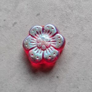 Czech glaskraal boho flower transparent red AB 14 mm