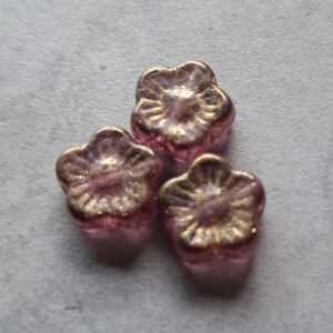 Czech glaskraal sunset flower transparent purple gold 10 mm 3 stuks