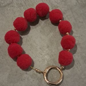 sleutelhanger pompom magenta pink-gold 12 mm x 10 mm