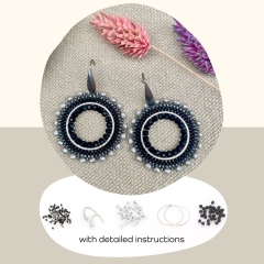 DIY kit ronde oorbellen - zwart en zilver