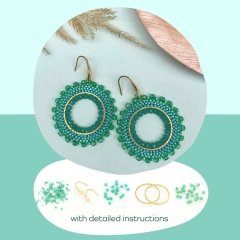 DIY kit ronde oorbellen - groen en goud